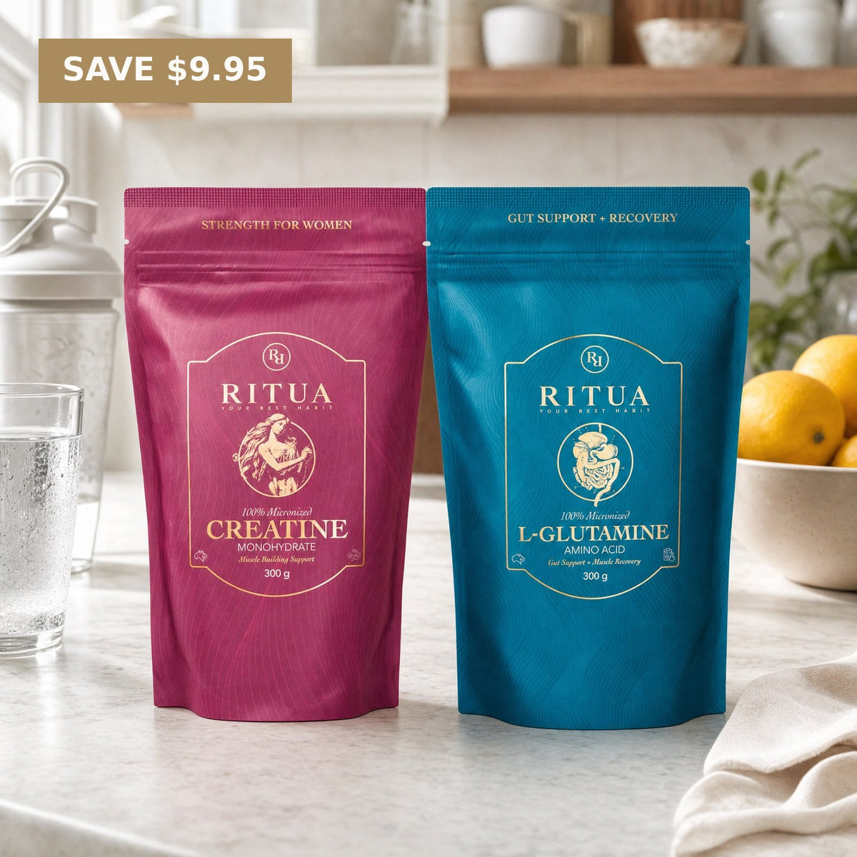 Ritua Performance Stack bundle, Creatine for Women and L-Glutamine, save $9.95